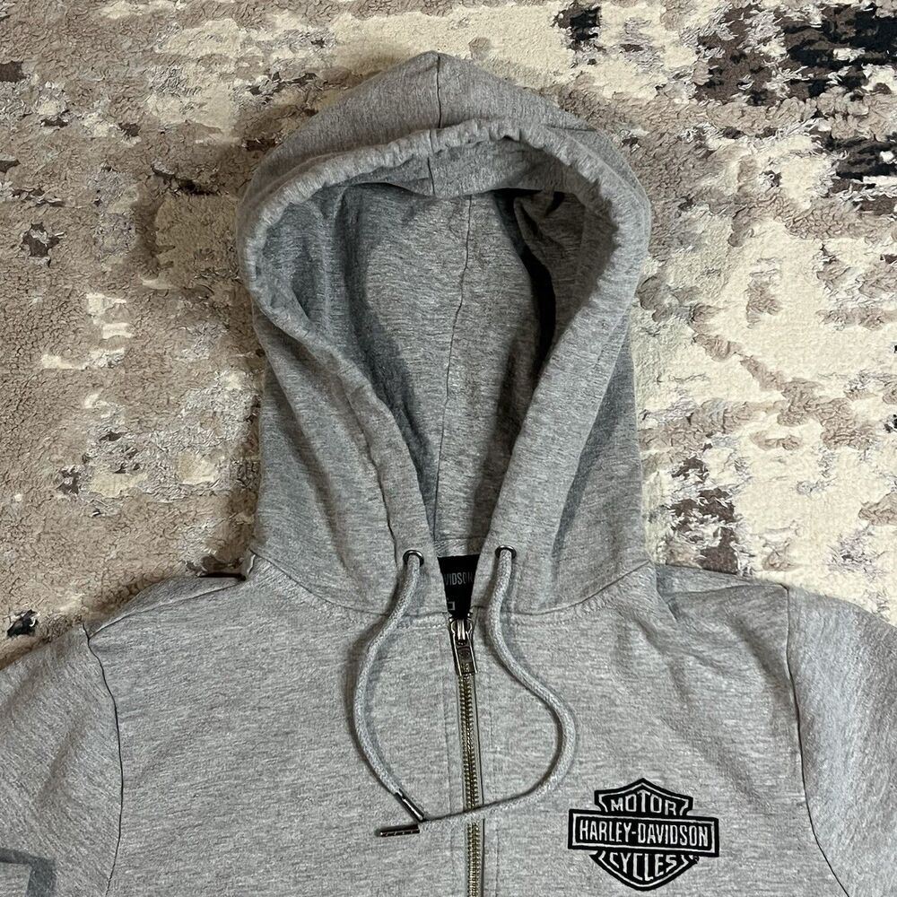 Harley Davidson Motorcycle Hoodie Jacket Gray Cropped Full Zip Women's Size L - Picture 4 of 12
